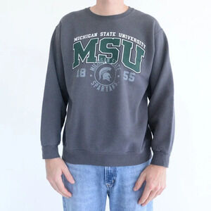 Vintage Jerzees Mi State Spartans University Collegiate Gray Neck Sweater Medium